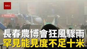 长春农博会突遭恶劣天气突袭，人们疯狂逃窜躲避，东北罕见天气能见度不足10米，现场损失惨重