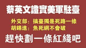 蔡英文证实美军驻台。外交部：搞台独是死路一条；胡锡进：鱼死网不会破。赶快再划一条红线吧！2021.10.28NO982