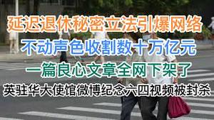 延迟退休引亿万漫骂，一篇良心文章全网下架！不动声色收割数十万亿！英国驻华大使馆微博六四视频被封杀！(20240913第1273期)