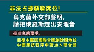 非法占据苏联席位！乌克兰外交部声明，请把俄罗斯赶出安理会。台湾也应要求：恢复中华民国联合国创始国地位，中国应按程序申请加入联合国。2023.01.04NO1698