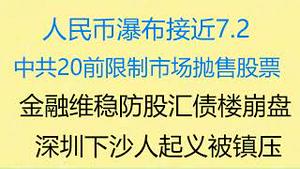 财经冷眼：人民币汇率瀑布接近7.2！中共20前将防止市场抛售股票，什么信号？金融维稳能防股汇债楼崩盘？深圳下沙人起义被镇压！（20220927第869期）