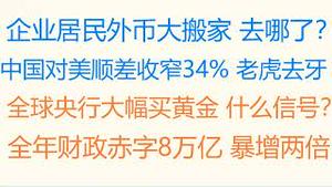 财经冷眼：企业居民外币大搬家，去哪了？中国对美顺差收窄34%，老虎去牙了！全球央行大幅买黄金，什么信号？ 全年财政赤字8万亿，暴增两倍！中国财政打无解的结局！（20230113第953期）